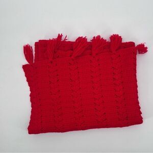 Blanket Hand Knit Crochet Throw Red Size 44"
× 66"